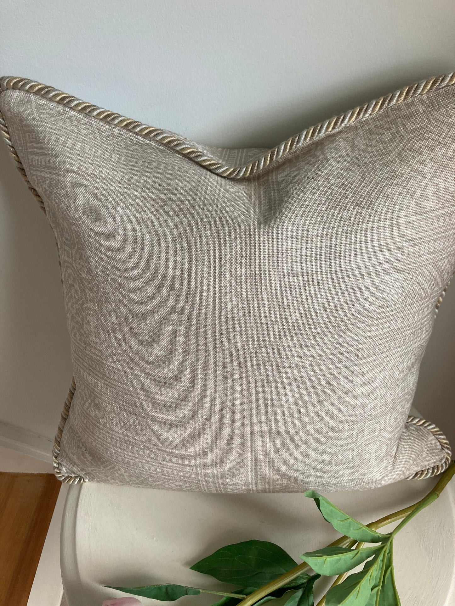 ANDREW MARTIN Designer Cushion Cover Made To Order Ostuni Canvas Pewter Rope Trim 45cm